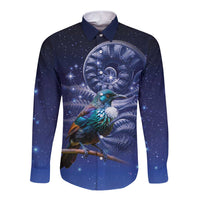 Tui Bird Matariki Galaxy Long Sleeve Button Shirt Koru Silver Fern Aotearoa