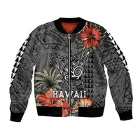Hawaii Shaka Surf Hand Sign Bomber Jacket Polynesian Vintage Vibes LT9 Unisex Black - Polynesian Pride