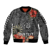 Personalised Hawaii Shaka Surf Hand Sign Sleeve Zip Bomber Jacket Polynesian Vintage Vibes LT9 Unisex Black - Polynesian Pride