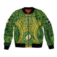 Personalised Cook Islands Rugby Bomber Jacket Kukis Athletic Style LT9 Unisex Green - Polynesian Pride