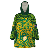 Personalised Cook Islands Rugby Wearable Blanket Hoodie Kukis Athletic Style LT9 One Size Green - Polynesian Pride