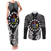 Cook Islands Ra o te Ui Ariki Est 1967 Couples Matching Tank Maxi Dress and Long Sleeve Button Shirt LT9 Black - Polynesian Pride