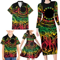 Cook Islands 15 Stars Family Matching Long Sleeve Bodycon Dress and Hawaiian Shirt Kuki Airani Polynesian Tribal Wave Tattoo