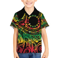 Cook Islands 15 Stars Family Matching Puletasi and Hawaiian Shirt Kuki Airani Polynesian Tribal Wave Tattoo LT9 Son's Shirt Reggae - Polynesian Pride