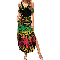 Cook Islands 15 Stars Family Matching Summer Maxi Dress and Hawaiian Shirt Kuki Airani Polynesian Tribal Wave Tattoo LT9 Mom's Dress Reggae - Polynesian Pride
