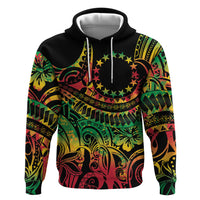 Cook Islands 15 Stars Zip Hoodie Kuki Airani Polynesian Tribal Wave Tattoo