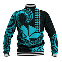Custom King Kamehameha Day Hawaii Baseball Jacket Paradise of the Pacific Tribal Kakau - Aqua LT9 - Polynesian Pride