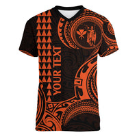 Custom King Kamehameha Day Hawaii Women V Neck T Shirt Paradise of the Pacific Tribal Kakau - Orange LT9 Female Orange - Polynesian Pride