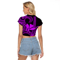 Custom King Kamehameha Day Hawaii Raglan Cropped T Shirt Paradise of the Pacific Tribal Kakau - Purple LT9 - Polynesian Pride