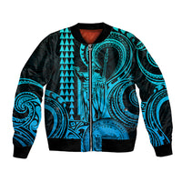 King Kamehameha Day Hawaii Bomber Jacket Paradise of the Pacific Tribal Kakau with Kanaka Maoli - Aqua LT9 Unisex Aqua - Polynesian Pride
