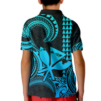 King Kamehameha Day Hawaii Kid Polo Shirt Paradise of the Pacific Tribal Kakau with Kanaka Maoli - Aqua LT9 - Polynesian Pride