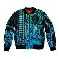 King Kamehameha Day Hawaii Sleeve Zip Bomber Jacket Paradise of the Pacific Tribal Kakau with Kanaka Maoli - Aqua LT9 Unisex Aqua - Polynesian Pride