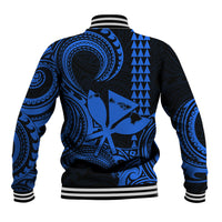 King Kamehameha Day Hawaii Baseball Jacket Paradise of the Pacific Tribal Kakau with Kanaka Maoli - Blue LT9 - Polynesian Pride