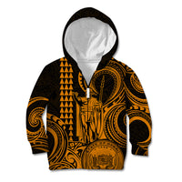 King Kamehameha Day Hawaii Kid Hoodie Paradise of the Pacific Tribal Kakau with Kanaka Maoli - Gold LT9 - Polynesian Pride