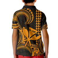 King Kamehameha Day Hawaii Kid Polo Shirt Paradise of the Pacific Tribal Kakau with Kanaka Maoli - Gold LT9 - Polynesian Pride