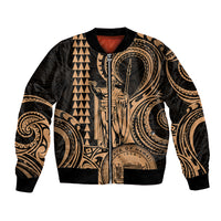 King Kamehameha Day Hawaii Bomber Jacket Paradise of the Pacific Tribal Kakau with Kanaka Maoli - Nude LT9 Unisex Nude - Polynesian Pride