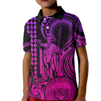 King Kamehameha Day Hawaii Kid Polo Shirt Paradise of the Pacific Tribal Kakau with Kanaka Maoli - Pink Gradient LT9 Kid Pink Gradient - Polynesian Pride