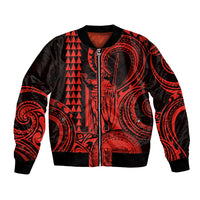 King Kamehameha Day Hawaii Bomber Jacket Paradise of the Pacific Tribal Kakau with Kanaka Maoli - Red LT9 Unisex Red - Polynesian Pride