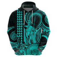 King Kamehameha Day Hawaii Hoodie Paradise of the Pacific Tribal Kakau with Kanaka Maoli Turquoise LT9 - Polynesian Pride