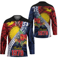 Flag of Kiribati Polynesian Pattern Hockey Jersey Est 1979 With Tropical Flowers - Polynesian Pride