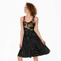 Kiribati Independence Day Personalised Midi Dress Gold Frigatebird with Polynesian Pattern - Polynesian Pride