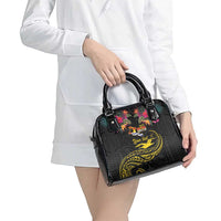 Kiribati Independence Day Personalised Shoulder Handbag Gold Frigatebird with Polynesian Pattern