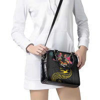 Kiribati Independence Day Personalised Shoulder Handbag Gold Frigatebird with Polynesian Pattern