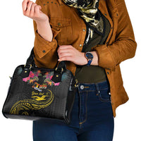 Kiribati Independence Day Personalised Shoulder Handbag Gold Frigatebird with Polynesian Pattern