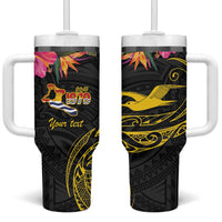 Kiribati Independence Day Personalised Tumbler With Handle Gold Frigatebird with Polynesian Pattern LT9 One Size: 40 oz Black - Polynesian Pride