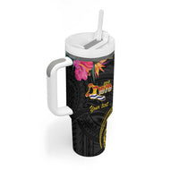 Kiribati Independence Day Personalised Tumbler With Handle Gold Frigatebird with Polynesian Pattern LT9 - Polynesian Pride