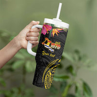 Kiribati Independence Day Personalised Tumbler With Handle Gold Frigatebird with Polynesian Pattern LT9 - Polynesian Pride