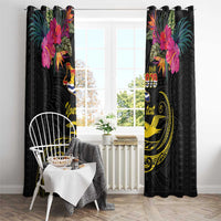 Kiribati Independence Day Personalised Window Curtain Gold Frigatebird with Polynesian Pattern