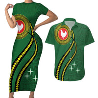 Manua Islands Polynesian Style Couples Matching Short Sleeve Bodycon Dress and Hawaiian Shirt LT9 Green - Polynesian Pride
