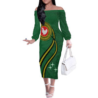 Manua Islands Polynesian Style Family Matching Off The Shoulder Long Sleeve Dress and Hawaiian Shirt