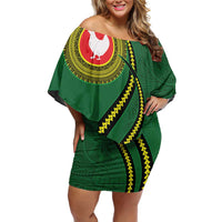 Manua Islands Polynesian Style Family Matching Off Shoulder Short Dress and Hawaiian Shirt