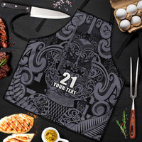 Custom New Zealand Taiaha Maori Apron Minimalist Silver Fern All Black - Polynesian Pride