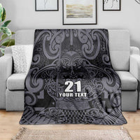 Custom New Zealand Taiaha Maori Blanket Minimalist Silver Fern All Black - Polynesian Pride