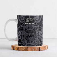 Custom New Zealand Taiaha Maori Ceramic Mug Minimalist Silver Fern All Black - Polynesian Pride