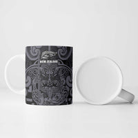 Custom New Zealand Taiaha Maori Ceramic Mug Minimalist Silver Fern All Black - Polynesian Pride