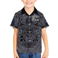 Custom New Zealand Taiaha Maori Family Matching Summer Maxi Dress and Hawaiian Shirt Minimalist Silver Fern All Black - Polynesian Pride