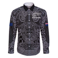 Custom New Zealand Taiaha Maori Family Matching Tank Maxi Dress and Hawaiian Shirt Minimalist Silver Fern All Black - Polynesian Pride