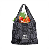 Custom New Zealand Taiaha Maori Grocery Bag Minimalist Silver Fern All Black LT9 1-pack One Size Black - Polynesian Pride