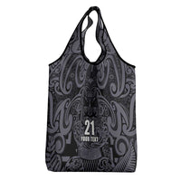 Custom New Zealand Taiaha Maori Grocery Bag Minimalist Silver Fern All Black LT9 - Polynesian Pride