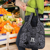 Custom New Zealand Taiaha Maori Grocery Bag Minimalist Silver Fern All Black LT9 - Polynesian Pride
