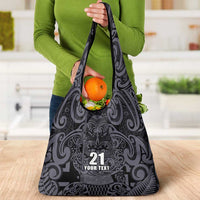 Custom New Zealand Taiaha Maori Grocery Bag Minimalist Silver Fern All Black LT9 - Polynesian Pride