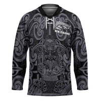 Custom New Zealand Taiaha Maori Hockey Jersey Minimalist Silver Fern All Black LT9 Unisex Black - Polynesian Pride