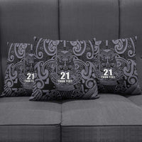 Custom New Zealand Taiaha Maori Pillow Cover Minimalist Silver Fern All Black - Polynesian Pride