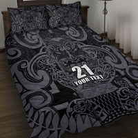 Custom New Zealand Taiaha Maori Quilt Bed Set Minimalist Silver Fern All Black - Polynesian Pride