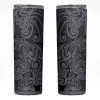 New Zealand Taiaha Maori Skinny Tumbler Minimalist Silver Fern All Black