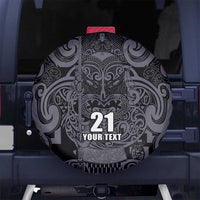 Custom New Zealand Taiaha Maori Spare Tire Cover Minimalist Silver Fern All Black - Polynesian Pride
